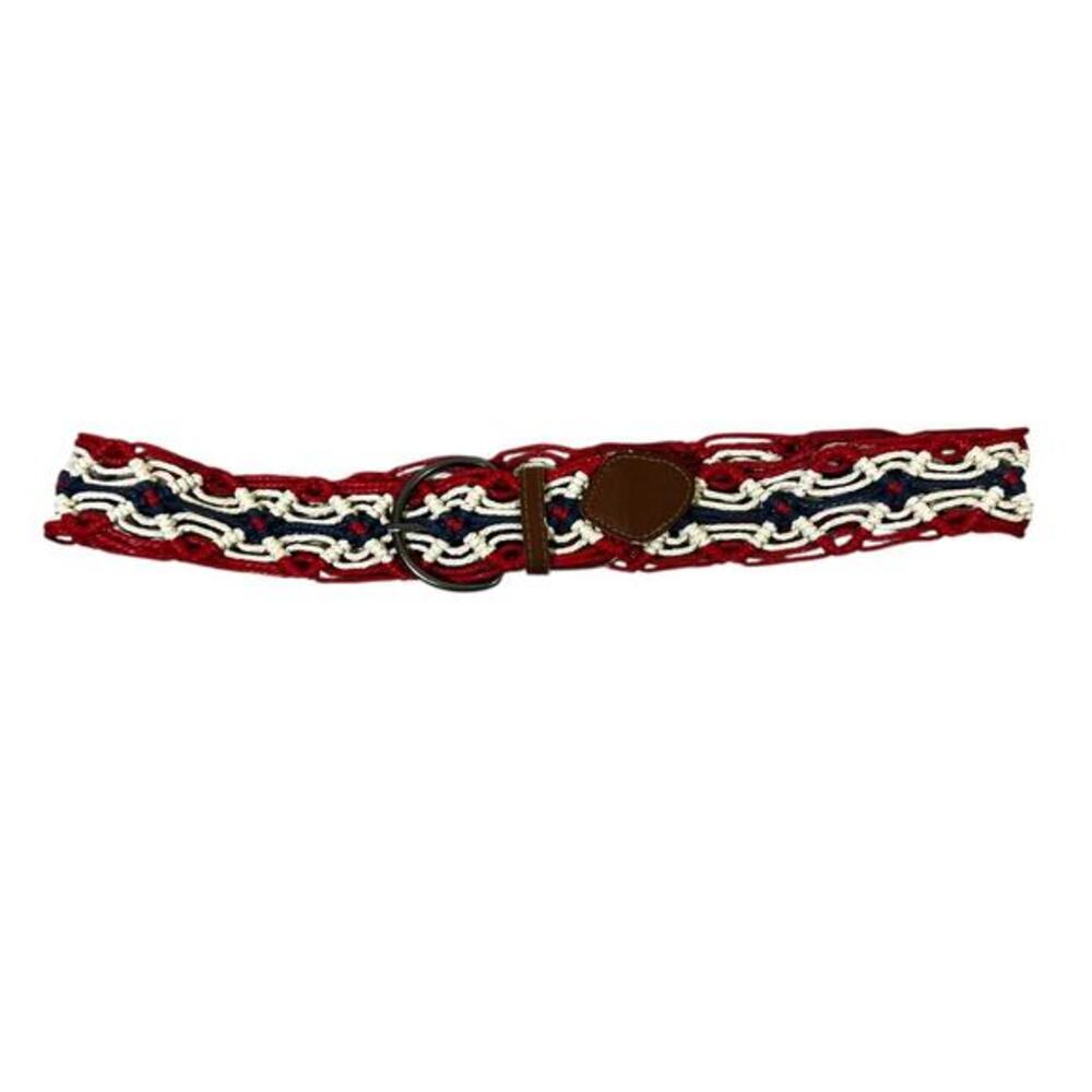 Red White Blue USA Woven Macrame Rope Belt Womens 9 Boho Coastal Western - Picture 2 of 7